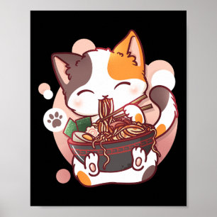 Ramen Cat Anime Bowl Kawaii Neko Japans Poster