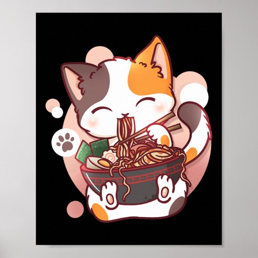 Ramen Cat Anime Bowl Kawaii Neko Japans Poster (Voorkant)