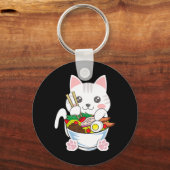 Ramen Cat Anime Bowl Kawaii Neko Japans voedsel Gi Sleutelhanger (Voorkant)