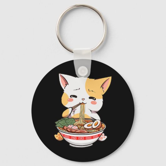 Ramen Cat Anime Bowl Kawaii Neko Japanse Kinder Gi Sleutelhanger (Voorkant)