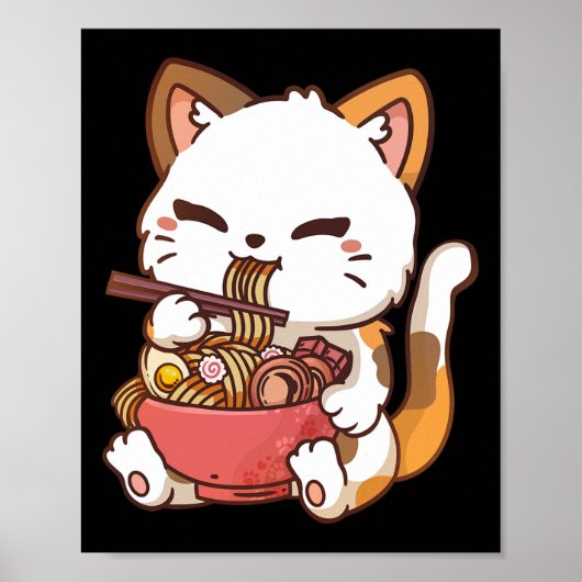 Ramen Cat Anime Kawaii Cat Eating Ramen Poster (Voorkant)