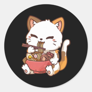 Ramen Cat Anime Kawaii Cat Eating Ramen Ronde Sticker