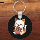 Ramen Cat Anime Kawaii Cat Eating Ramen Sleutelhanger (Voorkant)