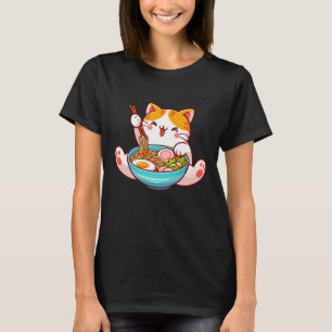 Ramen Cat Anime Kawaii Cat Eating Ramen T-shirt