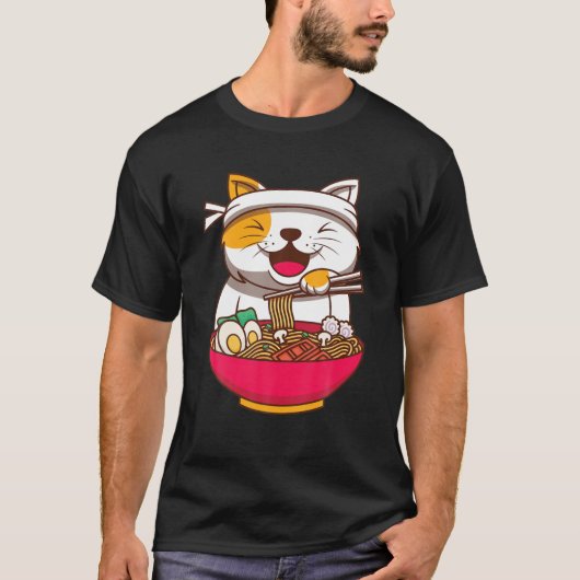 Ramen Cat Anime Kawaii Japanners en jongens T-shirt (Voorkant)