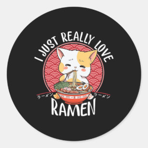 Ramen Cat Anime Kawaii Japans Gift Girls Officieel Ronde Sticker