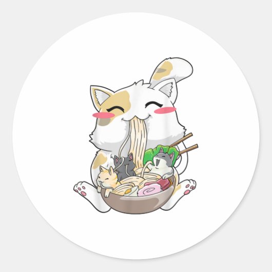 Ramen Cat Anime Kawaii Neko Ramen Bowl Ronde Sticker (Voorkant)