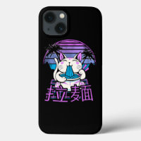 Ramen Cat Anime Retrowave Sunset 80s Aesthetisch