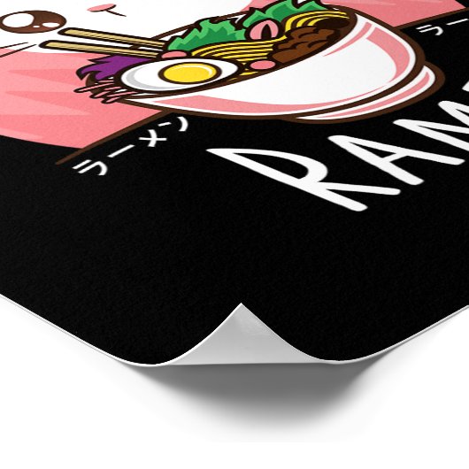 Ramen Cat Anime Shirt - Kawaii Kleding Otaku Doek Poster (Hoek)
