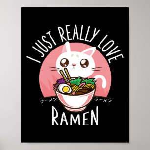 Ramen Cat Anime Shirt - Kawaii Kleding Otaku Doek Poster
