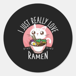 Ramen Cat Anime Shirt - Kawaii Kleding Otaku Doek Ronde Sticker