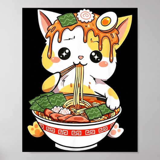 Ramen Cat Design Kawaii Style Funny Japanese Anime Poster (Voorkant)