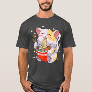 Ramen Cat Eating Noodles Japans T-shirt van voedse
