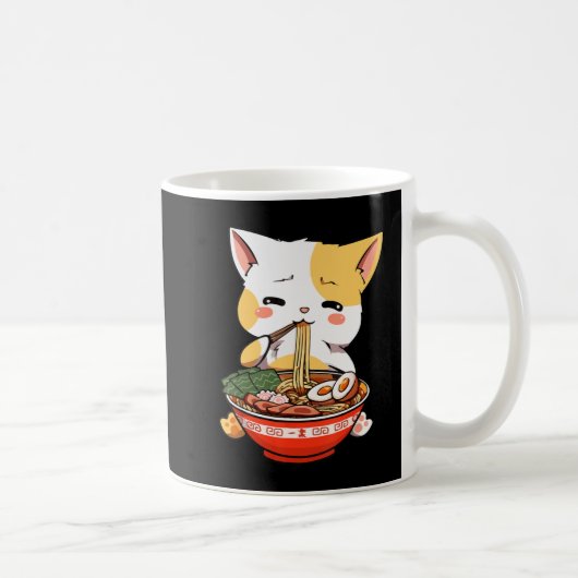 Ramen Cat Eating Noodles Kawaii Anime Merch Gift G Koffiemok (Rechts)