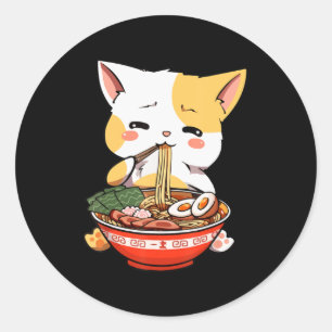 Ramen Cat Eating Noodles Kawaii Anime Merch Gift G Ronde Sticker