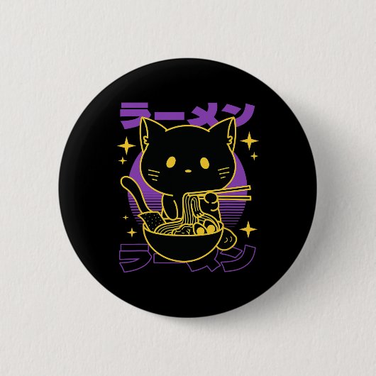 Ramen Cat Japans Ronde Button 5,7 Cm (Voorkant)