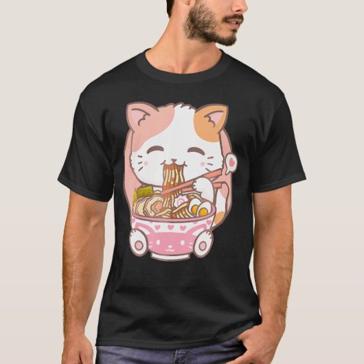 Ramen Cat Kawaii Anime Cat Ramen Lover Kawaii Neko T-shirt (Voorkant)