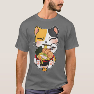 Ramen Cat Kawaii Anime Japanse Food Girls Teenag T-shirt