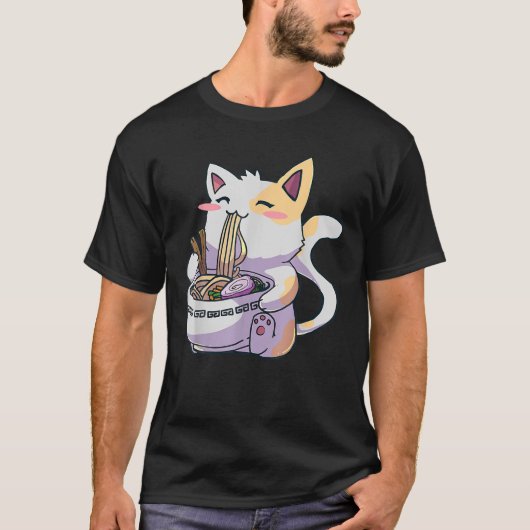 Ramen Cat Kawaii Anime Japanse noedels T-shirt (Voorkant)