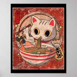 Ramen Cat Kawaii Anime Japanse voedselcadeaus Te Poster