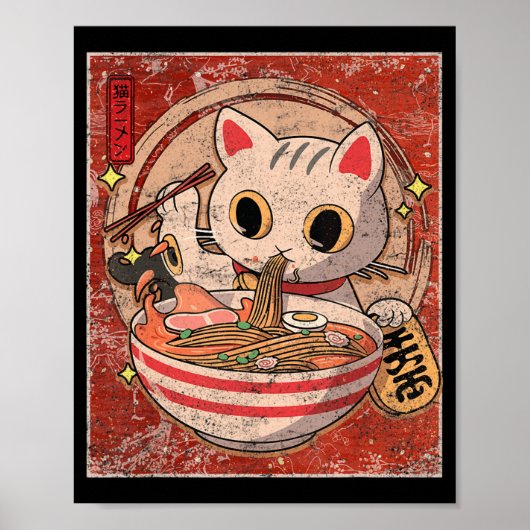Ramen Cat Kawaii Anime Japanse voedselcadeaus Te Poster (Voorkant)