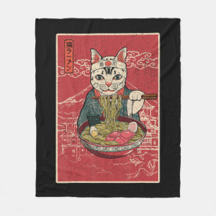 Ramen Cat Kawaii Anime Japanse voedselmeisjes Offi Fleece Deken