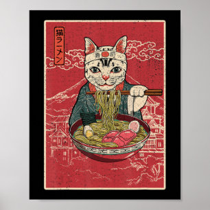 Ramen Cat Kawaii Anime Japanse voedselmeisjes Offi Poster