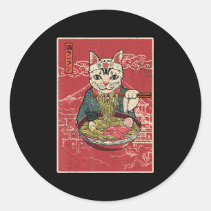 Ramen Cat Kawaii Anime Japanse voedselmeisjes Offi Ronde Sticker