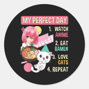 Ramen Cat Kawaii Anime Japanse voedselmeisjes Offi Ronde Sticker