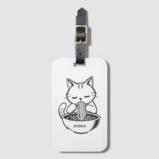 Ramen Cat – Kawaii Japanese Anime Personalized Bagagelabel (Voorkant (verticaal))