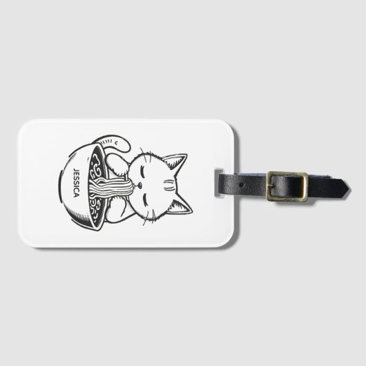 Ramen Cat – Kawaii Japanese Anime Personalized Bagagelabel (Voorkant (horizontaal))