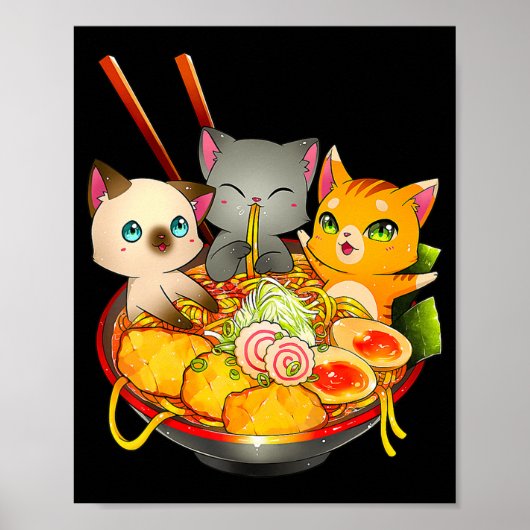 Ramen Cat Kawaii Neko Anime Otaku Cats Japans nr. Poster (Voorkant)