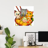 Ramen Cat Kawaii Neko Anime Otaku Cats Japans Poster (Thuiskantoor)
