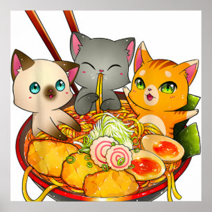 Ramen Cat Kawaii Neko Anime Otaku Cats Japans Poster
