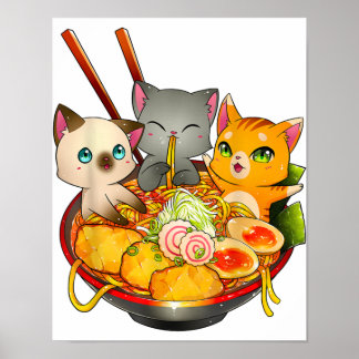 Ramen Cat Kawaii Neko Anime Otaku Cats Japans Poster
