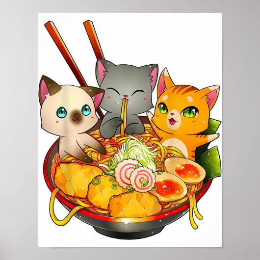 Ramen Cat Kawaii Neko Anime Otaku Cats Japans Poster (Voorkant)