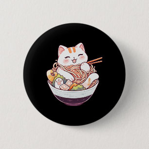 Ramen Cat Kawaii Neko Schattigee Anime Shirt voor  Ronde Button 5,7 Cm