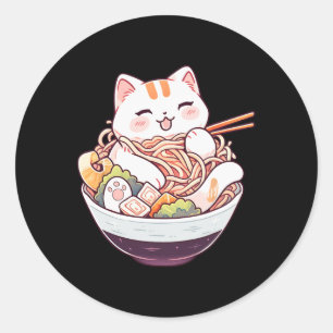 Ramen Cat Kawaii Neko Schattigee Anime Shirt voor  Ronde Sticker