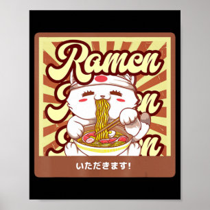 Ramen Cat Neko Anime Kawaii Japans Kat Lover T-shi Poster