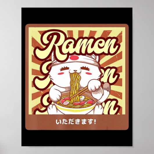 Ramen Cat Neko Anime Kawaii Japans Kat Lover T-shi Poster (Voorkant)