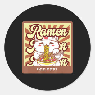 Ramen Cat Neko Anime Kawaii Japans Kat Lover T-shi Ronde Sticker
