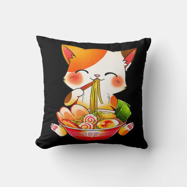 Ramen Cat Neko Anime Kawaii Japans voedsel Gift Gi Kussen (Voorkant)
