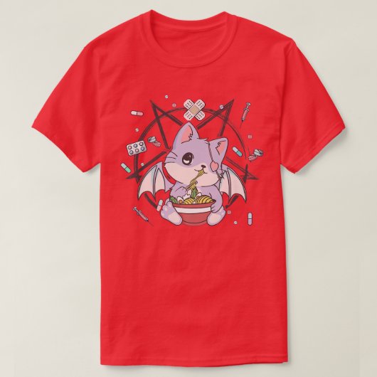 Ramen Cat Pastel Gothic Ramen Noodles Occult Penta T-shirt (Design voorkant)