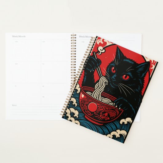 Ramen Cat Planner Japanese Ukiyo-e Black Cat Anime (Display)
