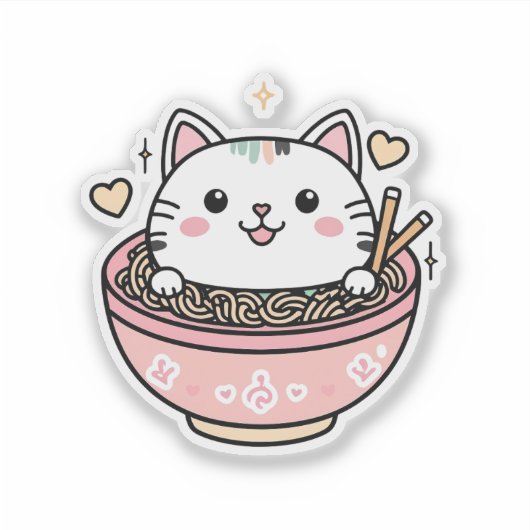 Ramen Cat - Schattige Kawaii Sticker (Voorkant)