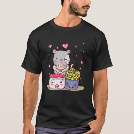 Ramen Cat T Kawaii Anime Japanse Gift Sushi T-shirt (Voorkant)
