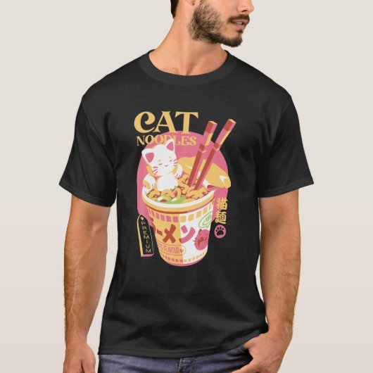 Ramen Cat T Kawaii Anime T-shirt Japans (Voorkant)