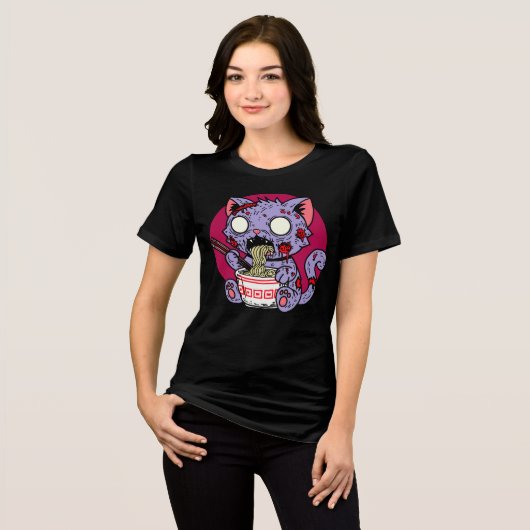 Ramen Cat Zombie Tri-Blend Shirt (Voorkant volledig)