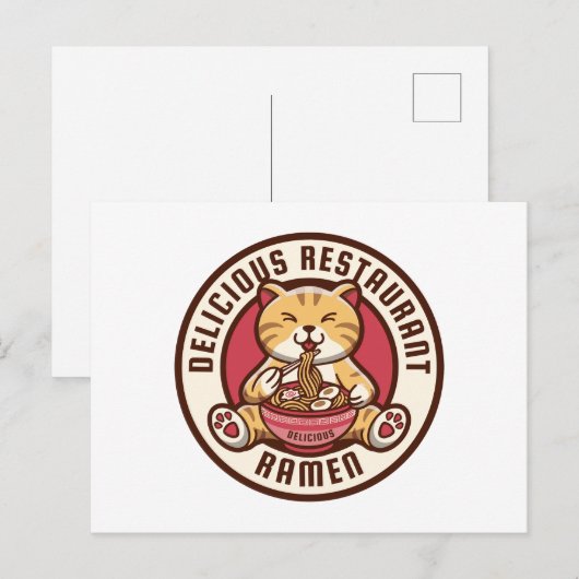 Ramen cute Cat Briefkaart (Voorkant / Achterkant)