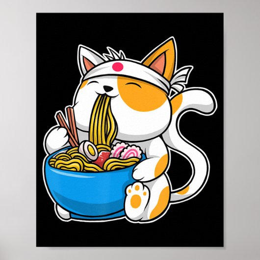Ramen Cute Cat Kawaii Anime Japanse Food Neko Cat Poster (Voorkant)